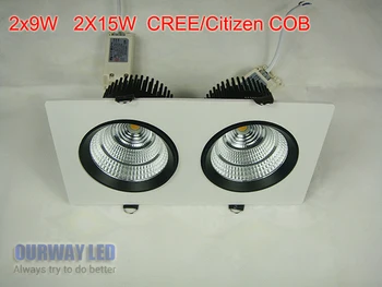 Dvigubas šviesos, led panel downlight originalus importuotų COB 2x9w reguliuojamas kampas LED Embedded Grotelės šviesos stačiakampio formos