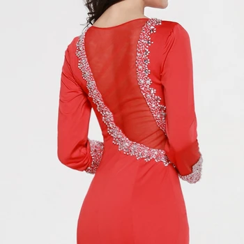 Elegantiškas Ilgas Rankoves Vakaro Suknelės 2017 Naujos Puošnios Crystal Red Undinė Oficialų Raudona Prom Chalatai FED27
