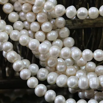 Elegantiškas klasikinio gėlavandenių baltos spalvos natūralių perlų apvalūs karoliukai 9-10mm vestuvės, jubiliejus, papuošalai priėmimo 15inch B1393
