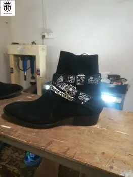 FR.LANCELOT 2018 Chelsea įkrovos vyrai verstos odos batai desigh punkte kojų buckle batai nauji skiedra grandines šalies vyrų batai