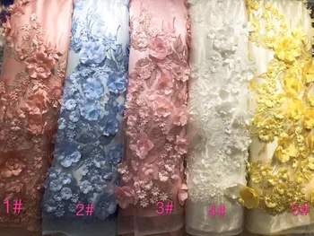Geltonos spalvos išsiuvinėtu tiulio nėrinių 3D nėrinių audinys su rožinės gėlės, siuvinėtų nėrinių audinys su 3D gėlės vestuvių Nėrinių Audinys,