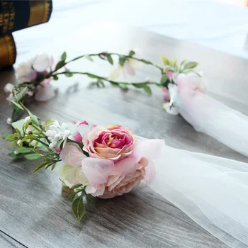 Gėlių Vainikas Rožančiai šydas moterų, vestuvių dekoravimas vestuvinės plaukų šukuosena Gėlių Karūna plaukų aksesuaras reguliuojamas šalies girliandos
