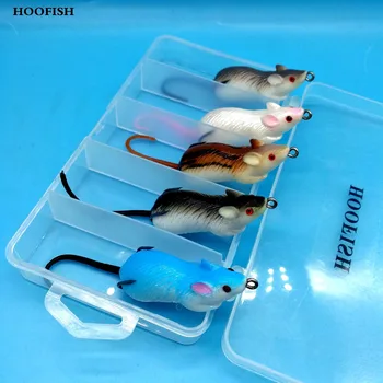 HOOFISH 5VNT+1box/DAUG Pelės minkštas masalas 9.5 g/6cm 5colors Dirbtinis Pelės Jaukus, Minkštas Masalą Su Kabliukais Žvejybos Snakehead