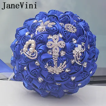 JaneVini 2018 Royal Blue Crystal Vestuvių Puokštės, Vestuvių Dirbtinis Satino Gėlių Rose Vestuvių Accesssories Buque De Noiva