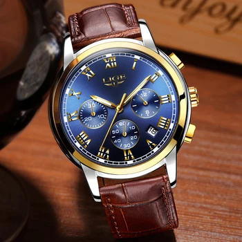 LIGE vyrai laikrodžiai top brand prabangūs vyriški Sportiniai Modeliavimas Kvarco Žiūrėti Vandeniui Aukso Žiūrėti Karinės vyrų laikrodis vyrams, watchs