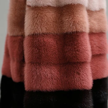 LVCHI 2017 Stilingas OLIS Moterų Vidutinio audinės kailis Visiškai Pliaupti natūralios odos paltai Gradiento spalvos moteriška viršutiniai drabužiai slim šilta striukė