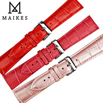 MAIKES Naujų laikrodžių priedai natūralios odos žiūrėti juosta 14 16 18 20 22 žiūrėti dirželis rose red watchbands dw daniel velingtonas