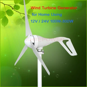 Mažų Vėjo Turbinos 100W Nominali Galia atitiko vėjo 12v 24V įkroviklis, duomenų valdytojas 3 fazių ac 3 peiliukai vėjo malūnas generatorius