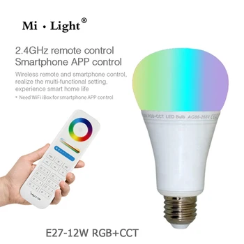 MiLight FUT105 12W E27 RGB+BMT LED Lemputė 110V, 220V Belaidis 2.4 G Lemputės šviesos srautą galima reguliuoti 2 in 1 