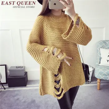 Moterims megztiniai ir puloveriai 2017 kankina suplėšyti moteriški megztiniai 2017 m. Rudenį Atsitiktinis Moterų Megztinis Kailis NN0875 Y