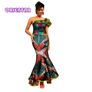 Moterų sijonas nustatyti afrikos dashiki moterų tradiciniai heidi bazin print plus size dashiki afrikos suknelės moterims kostiumas 2 vnt WY2785