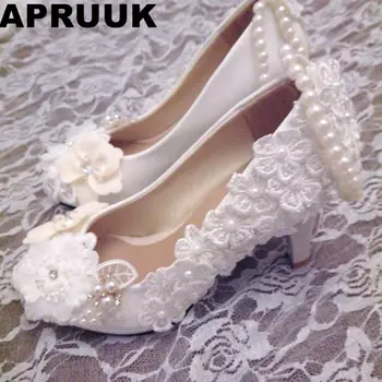 Moterų vestuvių batai naujausias mados ateina baltasis šampanas gėlių dramblio kaulo duobute perlai nėrinių vestuvės moteriški batai
