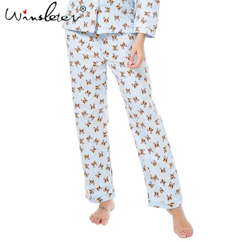 Naujas 2018 Šepečiu Medvilnės Pajama Komplektai Moterų Mielas Šuo Galvos Spausdinimo 2 Vienetų Komplektas ilgomis Rankovėmis Elastinga Juosmens Lounge pižamos S7D701