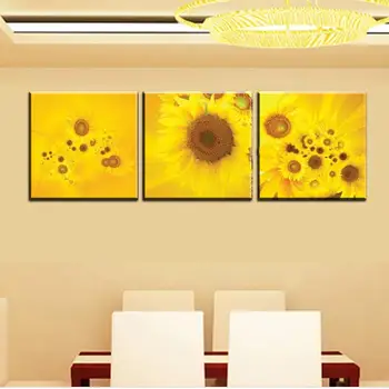 Naujas 3 Gabalas Modernios Sienos Aliejaus Tapybai Abstrakčiai Didelė geltona saulėgrąžų Sienos Paveikslų Tapyti ant Drobės Spausdina namų decorat