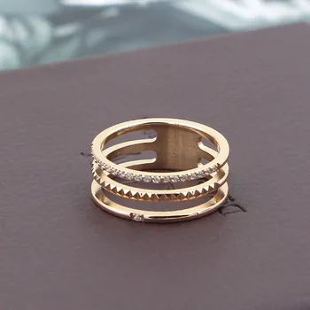 Naujas Dizainas Tuščiaviduriai trijų sluoksnių Rose Aukso Spalvos Titano Piršto Žiedą , mados Banga moterų titano plieno diržas bevardis pirštas TRK006