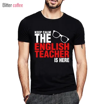 NAUJAS Trumpas Rankovės Crewneck Medvilnės marškinėliai nusiraminkite anglų kalbos Mokytojas Yra Čia T-shirt Vyrai XS-3XL Viršūnes & Tees