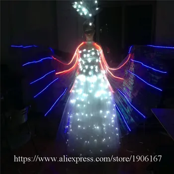Naujausias Led Šviesos Šalies vakarinę Suknelę LED Šviesos Iki ISIS Sparnai Auga Etapo rezultatus Drabužių, Sportinių Kostiumų