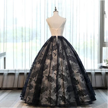 Nekilnojamojo prabanga juoda nėrinių lapų siuvinėjimo teismas viduramžių suknelė princesė karalienė cosplay kamuolys suknelė ilga suknelė/kamuolys suknelė