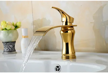 Nemokamas Pristatymas Aukštos kokybės žalvario, aukso vonios maišytuvas su viena rankena aukso baseino vonios kambarys kriauklė maišytuvai krioklys