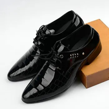 Pigiausia Darbo dress shoes mens lakinės odos Oxfords verslo vestuvių juodi batai nėrinių Pažymėjo tne pu odos butai, AB-25