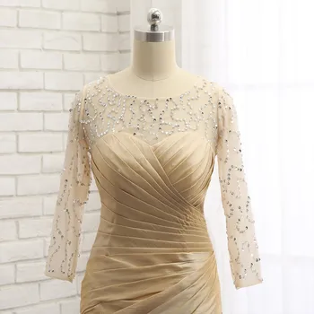 Plus Size Aukso 2018 Motina Nuotakos Suknelės Undinė 3/4 Rankovėmis Taftos Granulių Vestuves Suknelė Mamos Suknelės, Vestuvių