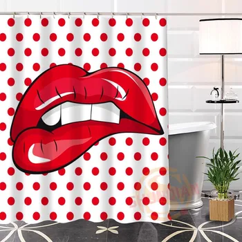 Populiarus raudonų lūpų Audinio Moderni Dušo Užuolaidos Užsakymą Poliesteris vonios kambarys Su Kabliais, Užuolaidos Naują atvykimo