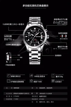 Prabangos Prekės KINYUED vyriški Laikrodžiai, Daugiafunkcinis Kvarco Judėjimas, Veidrodis Japonijos baterija būdas Šviesos vyriški Laikrodžiai Relojes