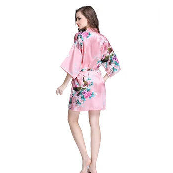 Prekės Dizaineris Naujus moteriškus Spausdinti Gėlių Kimono Suknelę, Suknelė Šilko Satino Vestuvių Apdarą Pižamą Gėlių S M L XL XXL XXXL D125-09