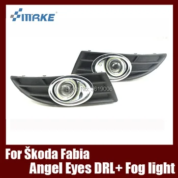Priešrūkinis Žibintas Asamblėjos LED Dienos Šviesos COB Angel Eyes Foglight Šviesos važiavimui Dieną Objektyvas Bamperis Pilnas Komplektas, Skirti Škoda Fabia 2012-m.