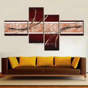 Rankų modulinės sienų tapybos abstrakčiai rudos drobės tapybos rūgštynės sienos nuotraukas kambarį dekoro 4 derinys