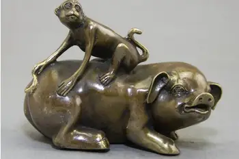 Retų senovinių sendinto vario skulptūra ornamentu ornamentu nemokamas pristatymas Qianlong kiaulė, beždžionė