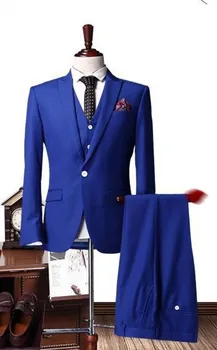 Royal Blue Vieną Mygtuką Jaunikis Tuxedos Vestuvių Kostiumai Vyrams (Striukė+Kelnės+liemenė+kaklaraištis) Vyrų Kostiumai Groomsman Kostiumai Verslo Oficialus Kostiumas