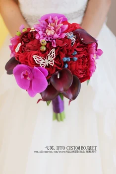 Rožinė Vestuvių Puokštė Dirbtinių Rožių Phalaenopsis Calla lily Gėlės Nuotaka Vestuvių puokštė Raudonas vynas Pamergės Puokštės