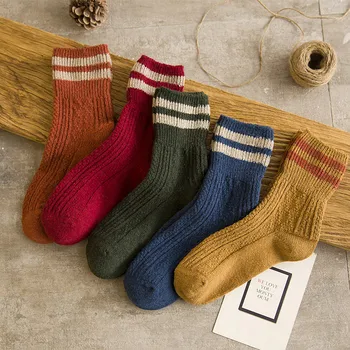 Rudenį ir žiemą naujas mados šiltas moterų vamzdis kojinės Harajuku stilius stora linija atsitiktinis kojinių 5 poras