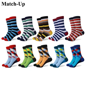 Rungtynės Mados Vyrų Su spalvinga argyle spalvų juostelės šukuotos Medvilnės kojinės šukuoti kojinės(10 Porų (siuntos)