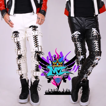 S-4XL ! Vyrų mados DJ, naktinis klubas dainininkas GD Juoda ir balta raudona susiuvimo odos motociklo striukė paltai, kostiumai drabužiai
