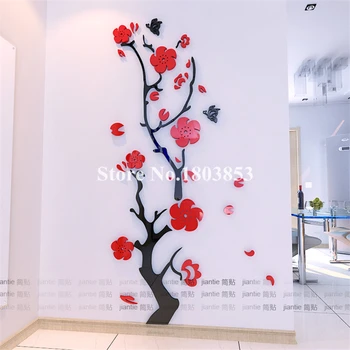 Trijų matmenų Akrilo Kristalų sienų lipdukai Slyvų gėlių Miegamąjį kambarį įėjimo 3D Lipdukas, Namų dekoro sienos meno adesivos