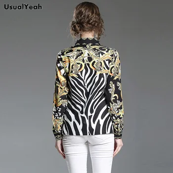 USUALYEAH Vintage Palaidinė Moterų Ilgas Rankovėmis Marškinėliai Gėlių Leopardas Spausdinti Palaidinės Office Lady Darbo Drabužiai Blusas