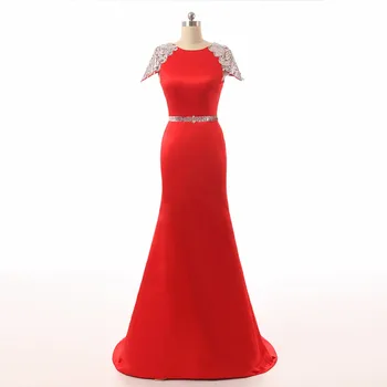 Vestidos de festa Abendkleider Undinė Bžūp rankovėmis Puošnios apatinės nugaros Naujas Mados Raudoną vakarinę Suknelę Realios Foto Elegantiška Prom Dresses
