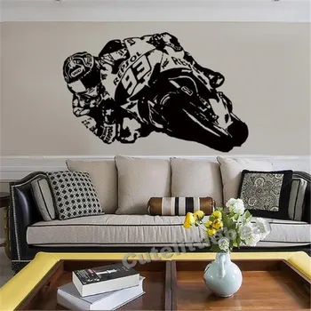 Vinilo Sienos Menas, Lipdukas Motociklo Moto Racer transporto Nuoma Lipdukai Gyvenamasis Kambarys, Vaikų Kambarys Namų Dekoro