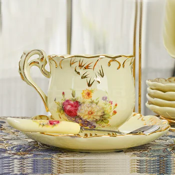 YeFine Aukštos Kokybės Dramblio Kaulo Porceliano Kinų Arbatos Puodelis Ir Lėkštelė Britų Popietę Gėlių Arbatos Puodelio Rinkinys Keramikos Drinkware Įrankis