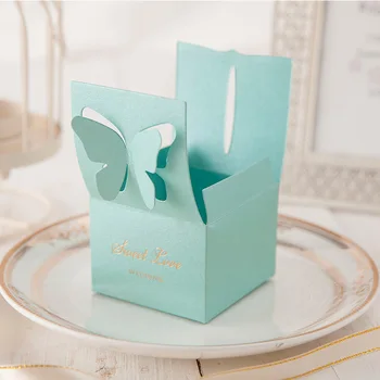 YOURANWISH 50pcs Tiffany Mėlyna Prabangus Aikštėje Butterfly vestuvių saldainių dėžutės partija pasisako popieriaus langelį reikmenys vestuvių dovanų dėžutėje