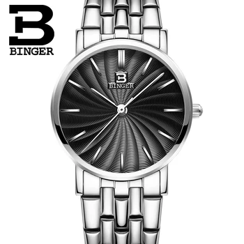Šveicarija BINGER moterų laikrodžiai prabangos prekės kvarco visą Nerūdijančio plieno plono Laikrodžius Vandeniui B3051W-2
